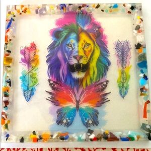 Vibrant Multicolor Lion and Butterfly Tray